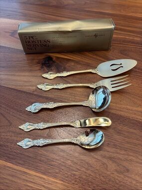 Barclay Geneve 5 Piece Hostess Serving Set 24k Gold Electroplate Set